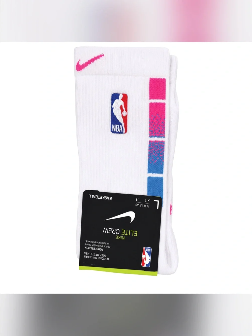 Nike White Crew Socks with Pink & Blue Accents